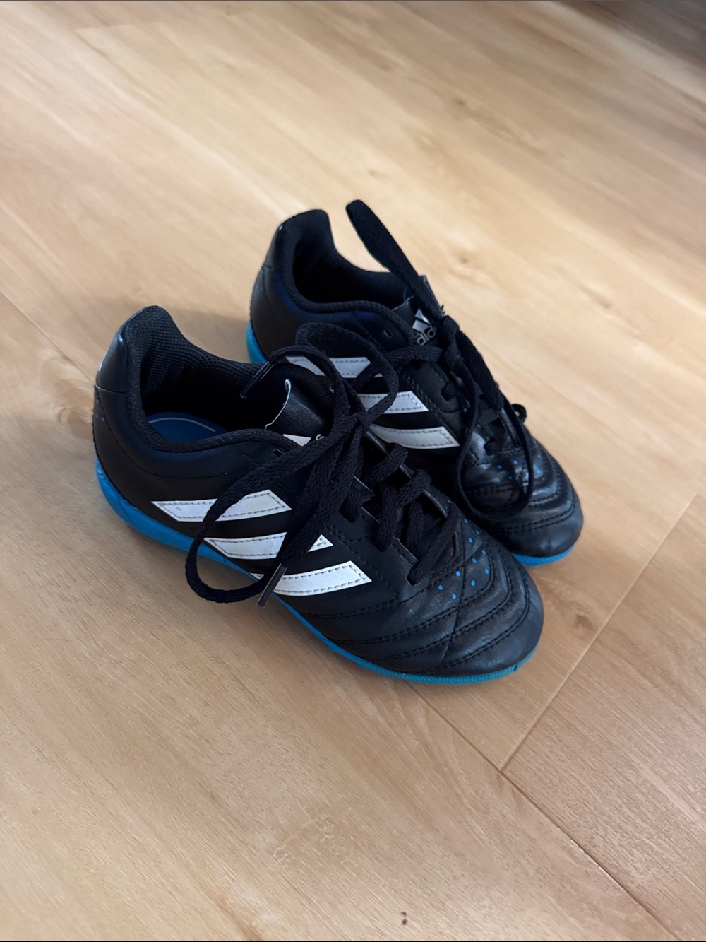 adidas Black and Blue Kids Sneakers with White Stripes